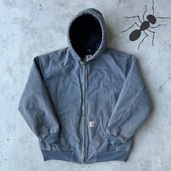 Vintage Y2K Carhartt WOMENS WJ140 STM blue hooded work wear jacket - Picture 1 of 8